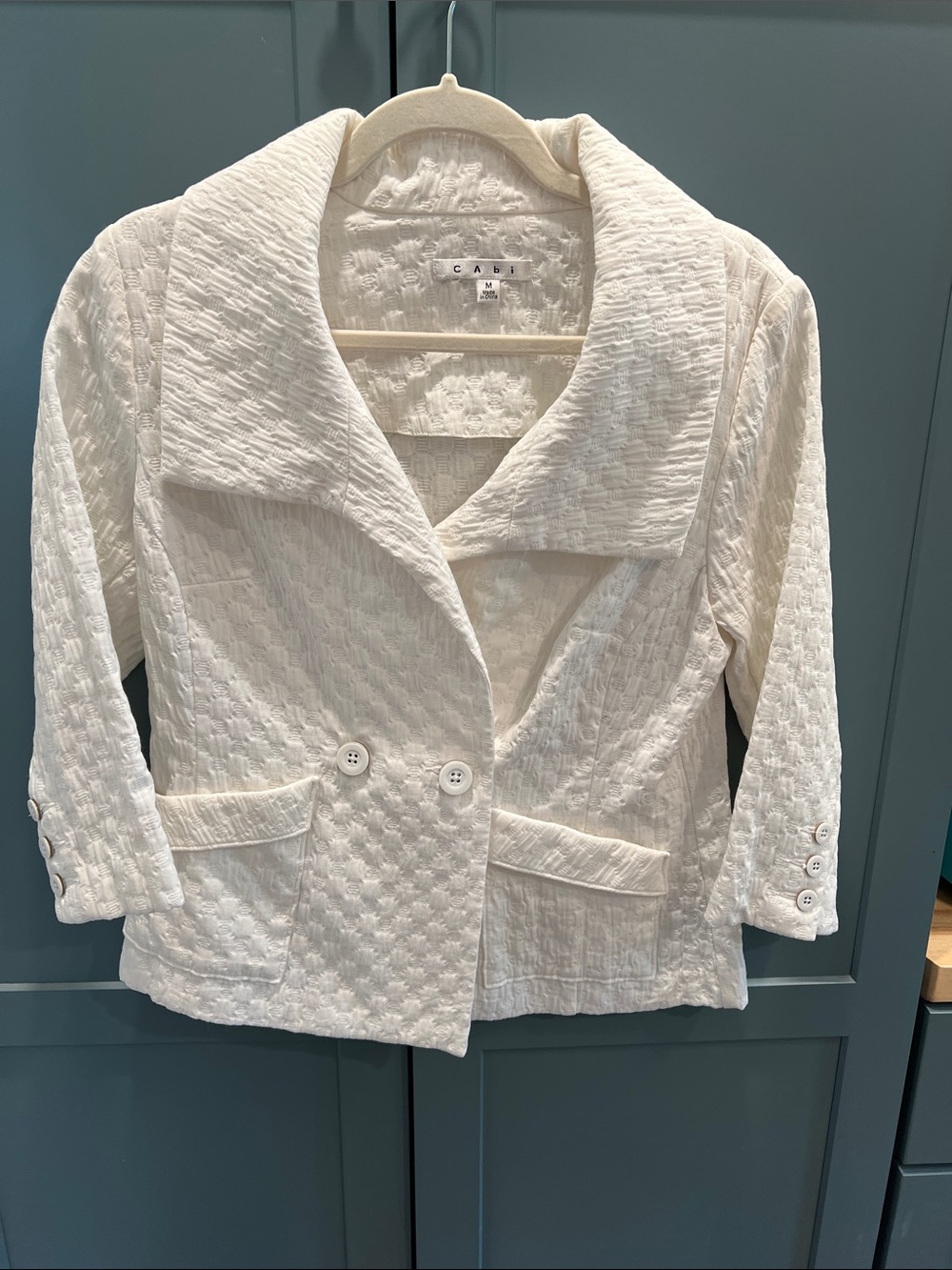 CAbi Textured White Cropped Jacket